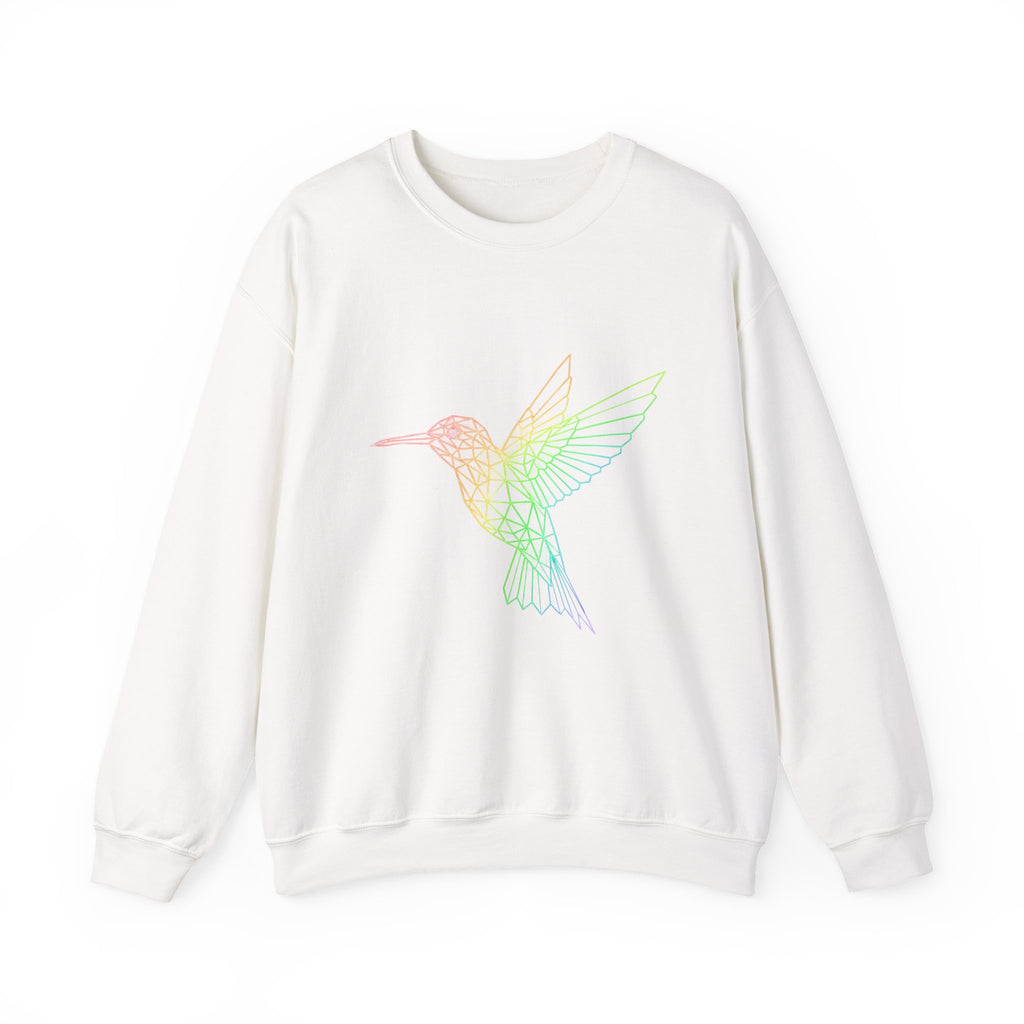 Hummingbird Line Art Crewneck Sweatshirt — Rainbow Minimalist Bird Graphic