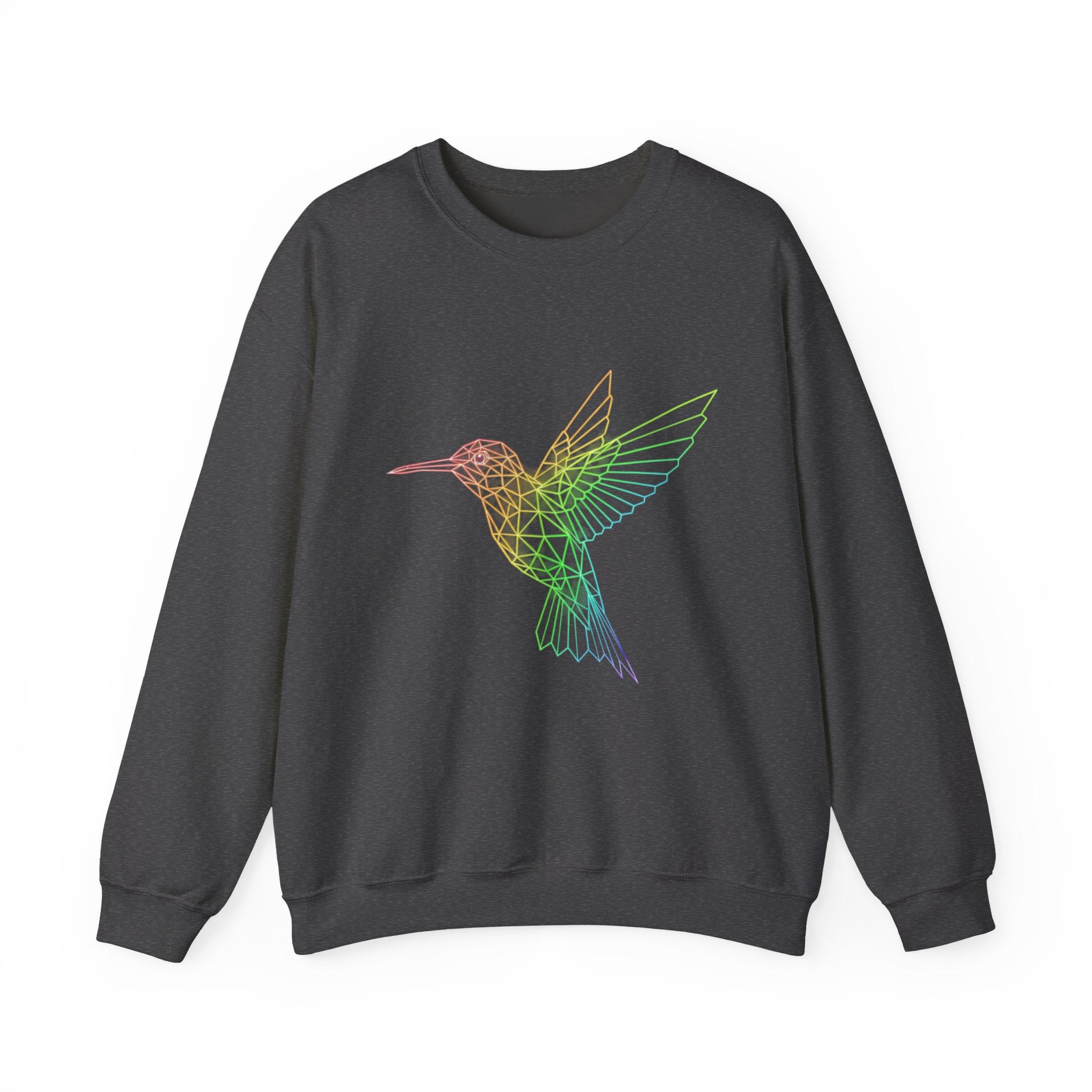 Hummingbird Line Art Crewneck Sweatshirt — Pastel Rainbow Bird Graphic