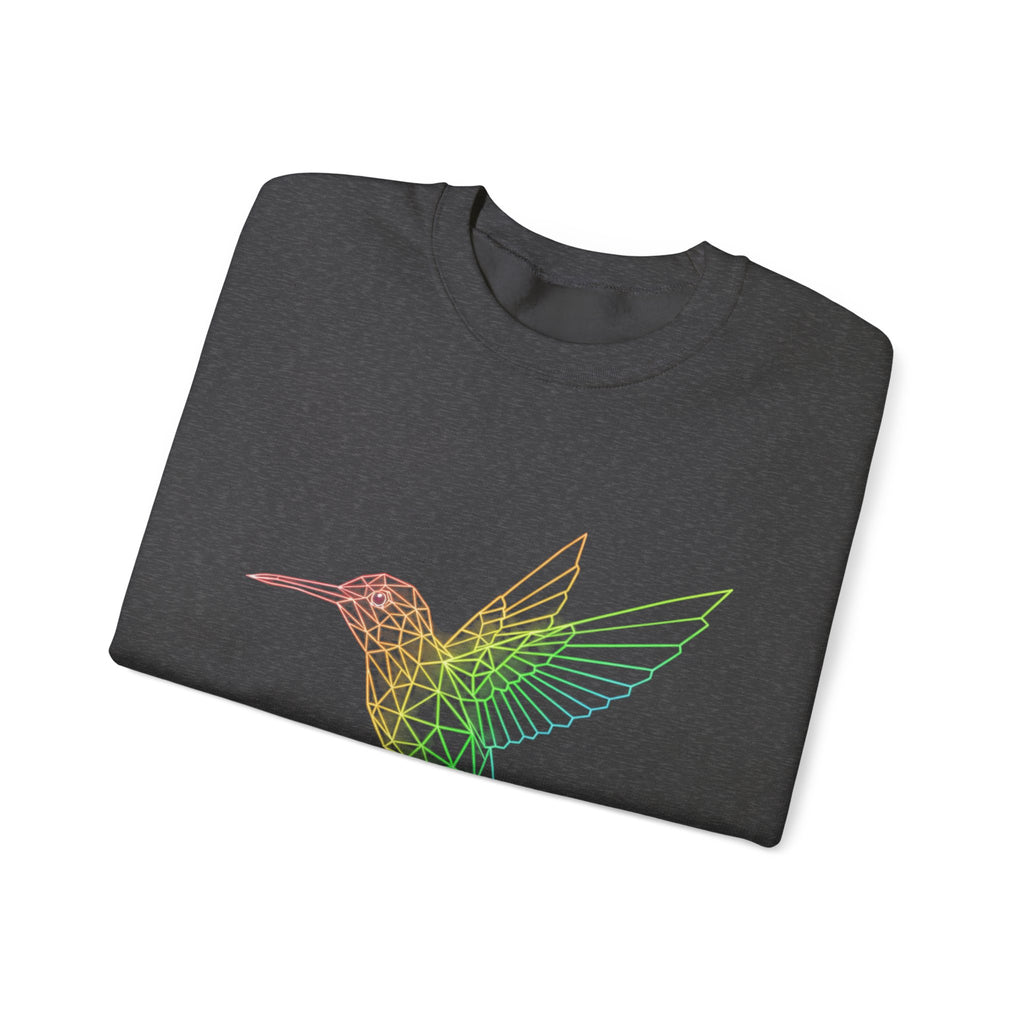 Hummingbird Line Art Crewneck Sweatshirt — Pastel Rainbow Bird Graphic