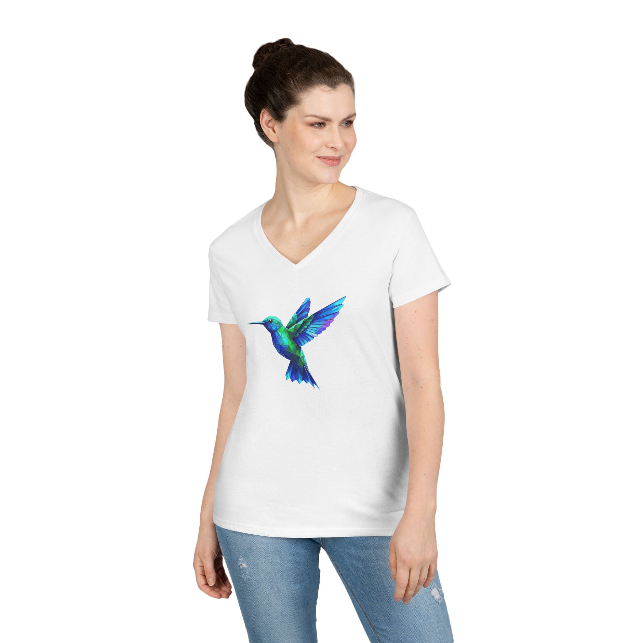 Hummingbird Watercolor Ladies' V-Neck Tee