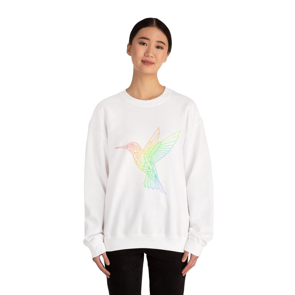 Hummingbird Line Art Crewneck Sweatshirt — Pastel Rainbow Bird Graphic
