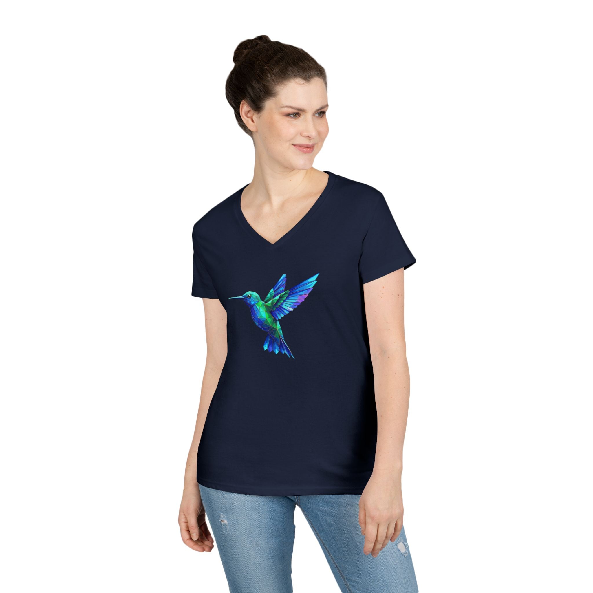 Hummingbird Watercolor Ladies' V-Neck Tee