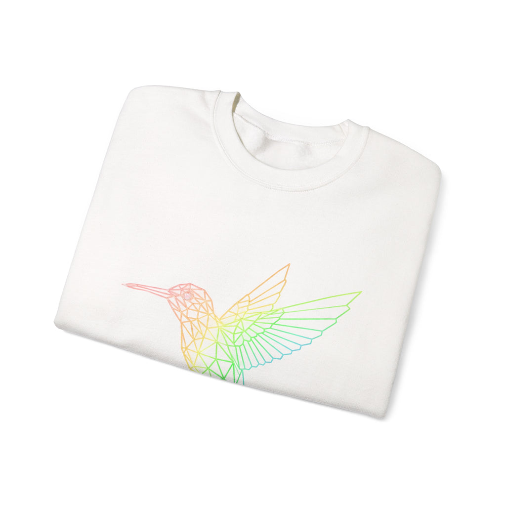 Hummingbird Line Art Crewneck Sweatshirt — Pastel Rainbow Bird Graphic