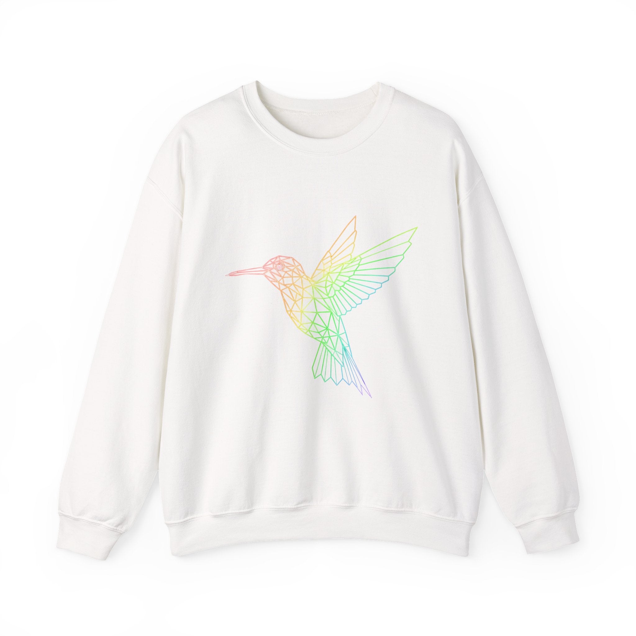 Hummingbird Line Art Crewneck Sweatshirt — Pastel Rainbow Bird Graphic