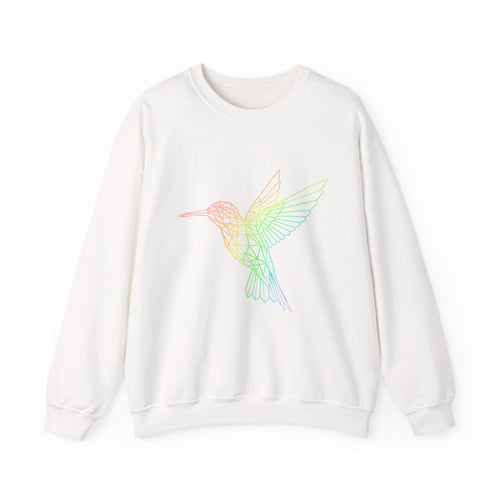Hummingbird Line Art Crewneck Sweatshirt — Pastel Rainbow Bird Graphic