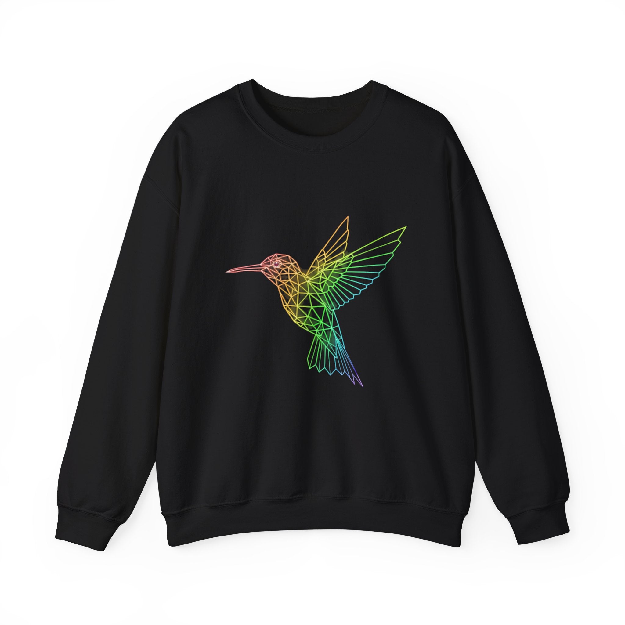 Hummingbird Line Art Crewneck Sweatshirt — Rainbow Minimalist Bird Graphic